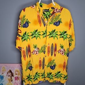 Vintage Wingo Hawaiian 100% Rayon Shirt-Surfboards, Palm Trees, Pineapples,Beach